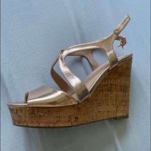 Women’s Slingback Platform Wedges, Rose Gold with Cork Bottom, Size 10